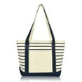thumbnail image 1 of DALIX Small Stripe Tote Deluxe Shoulder Bag Cotton Canvas in Navy Blue, 1 of 7