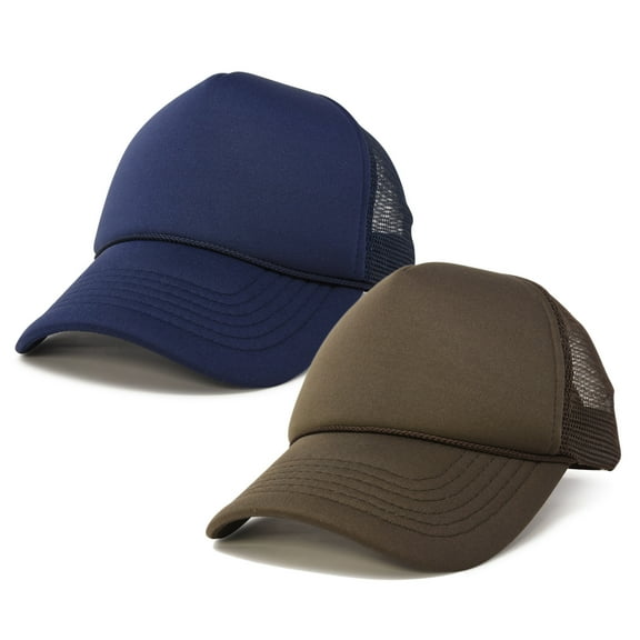 DALIX Solid Blank Trucker Hats Caps (2 for 1 Deal) in Brown and Navy Blue