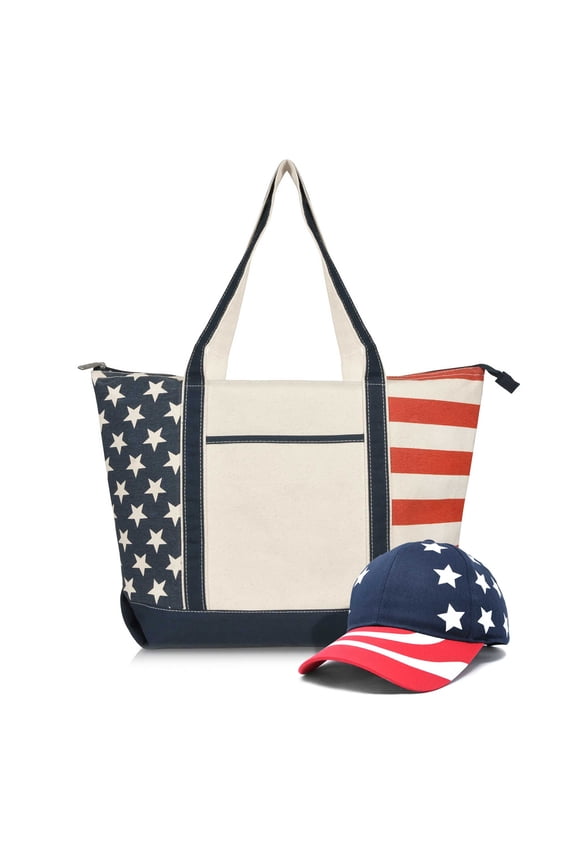 Stars and Stripes Tote Bag and Baseball Cap Set