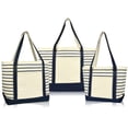 thumbnail image 1 of DALIX Stripe Tote Shoulder Bag Deluxe Cotton Canvas Set of 3 in Navy Blue, 1 of 1