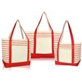 thumbnail image 1 of DALIX Stripe Tote Shoulder Bag Deluxe Cotton Canvas Set of 3 in Red, 1 of 7