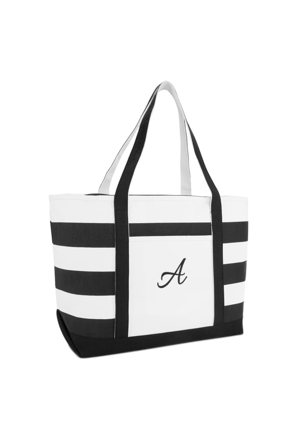 Striped Beach Bag Tote Bags Handbag Personalized Black Ballent Letter A