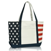 DALIX Striped Boat Bag Premium Cotton Canvas Tote Red White Blue USA Stars Stripes 4th of July