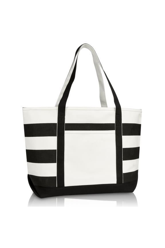 Striped Boat Bag Premium Cotton Canvas Tote in Black