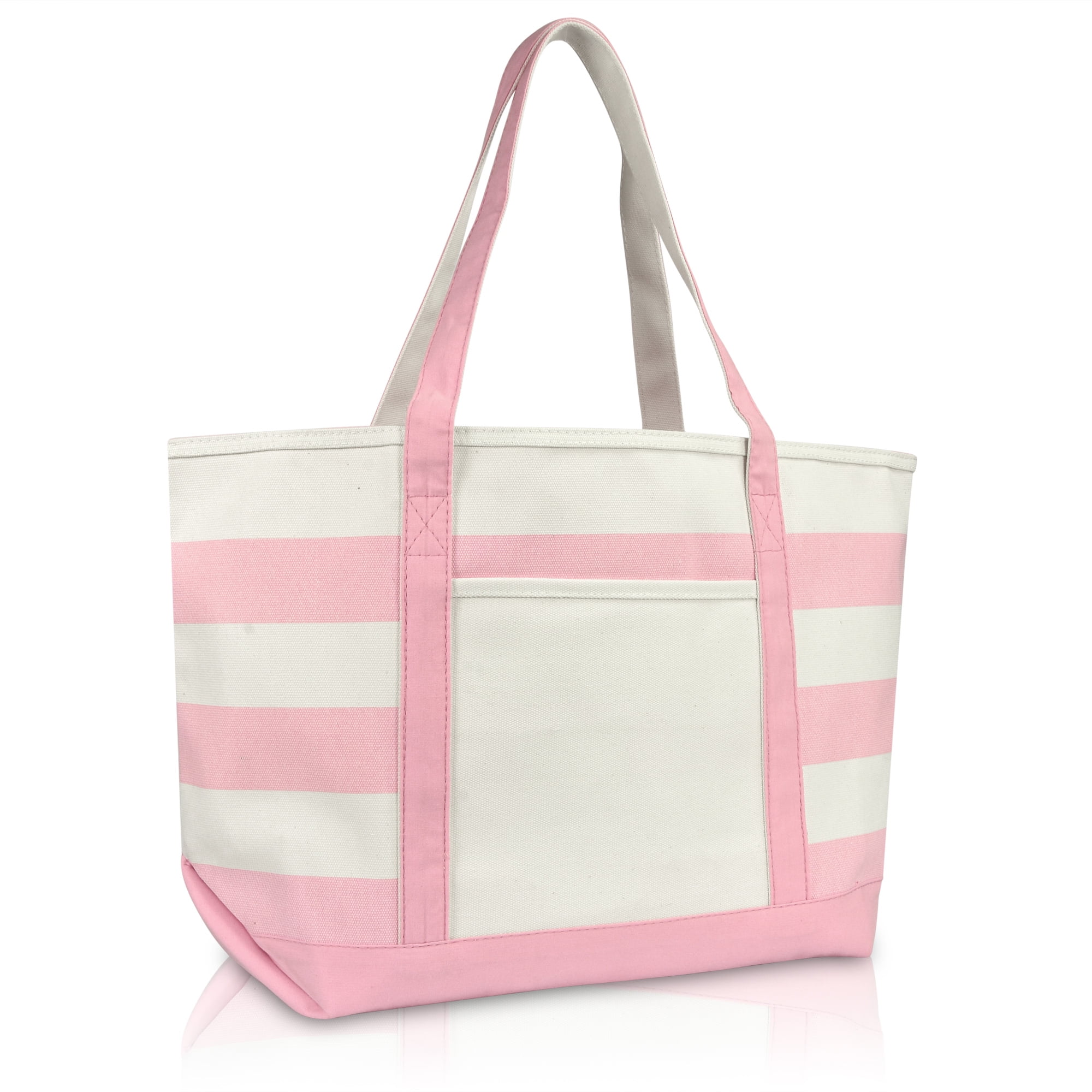 Light Pink Striped Cotton Canvas Shoulder Strap Mini Bucket Bag With  Interior Pouch