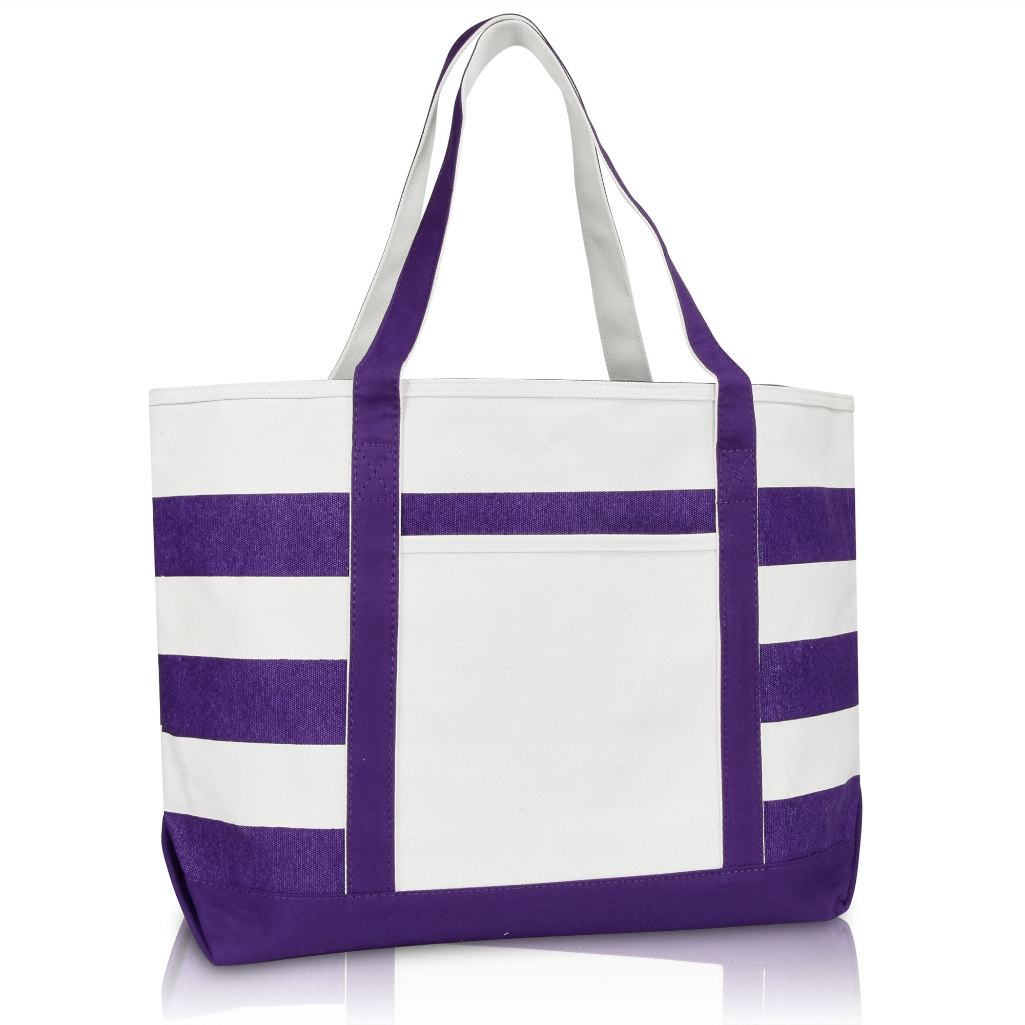 DALIX Premium Cotton Canvas Tote, Striped Boat Bag with Zipper in