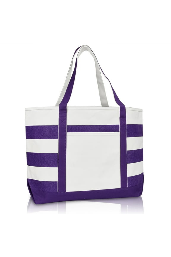 Striped Boat Bag Premium Cotton Canvas Tote in Purple