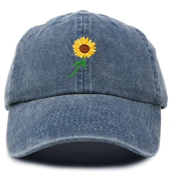 DALIX Sunflower Hat Womens Floral Baseball Cap Washed in Navy Blue