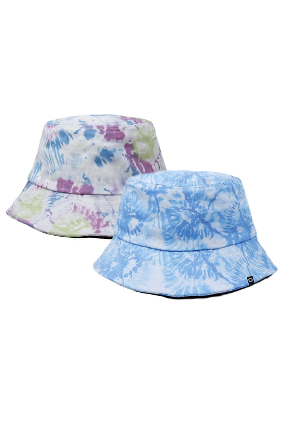 Tie Dye 100% Cotton Unisex Outdoor Summer Bucket Hats in Green and Blue - X-Large (2-Pack)