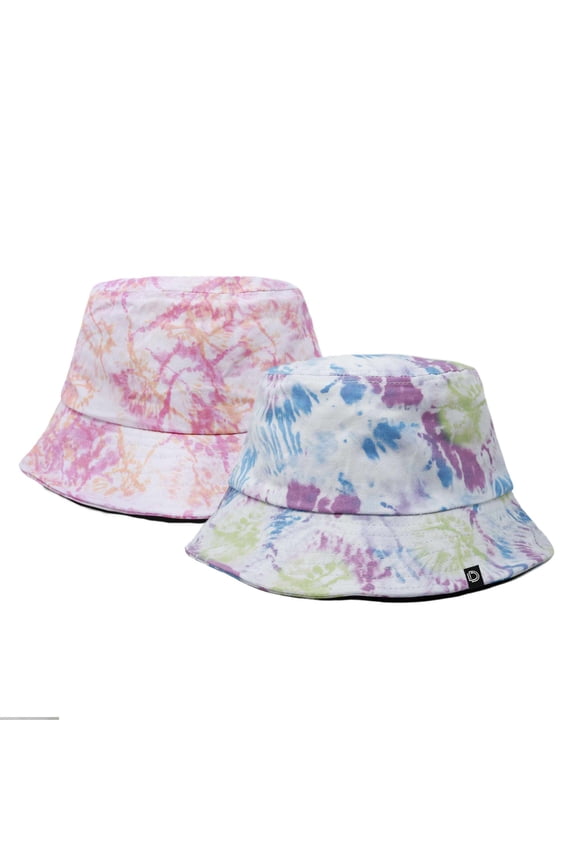 Tie Dye 100% Cotton Unisex Outdoor Summer Bucket Hats in Pink and Green - X-Large (2-Pack)