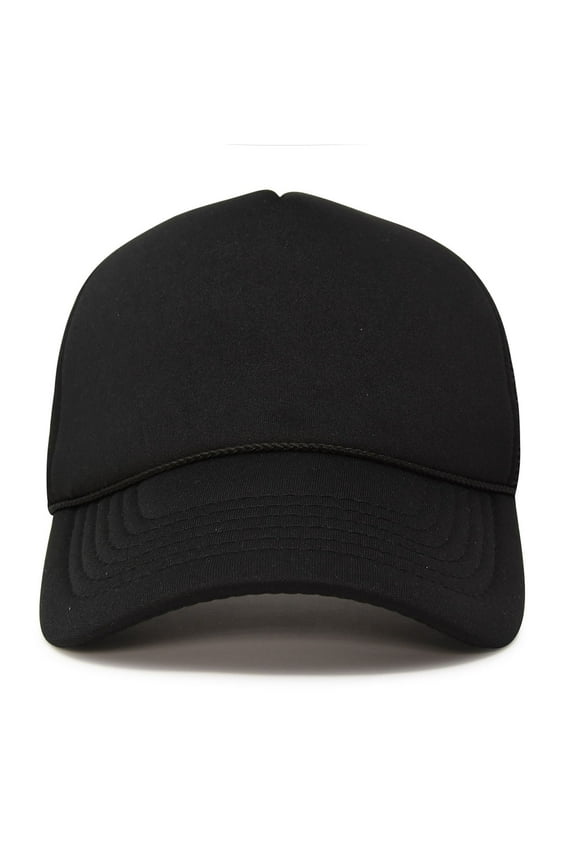 Trucker Cap Mesh Hat with Solid Colors and Adjustable Strap and Small Braid in Black