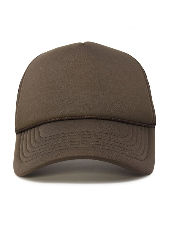 Trucker Cap Mesh Hat with Solid Colors and Adjustable Strap and Small Braid in Brown