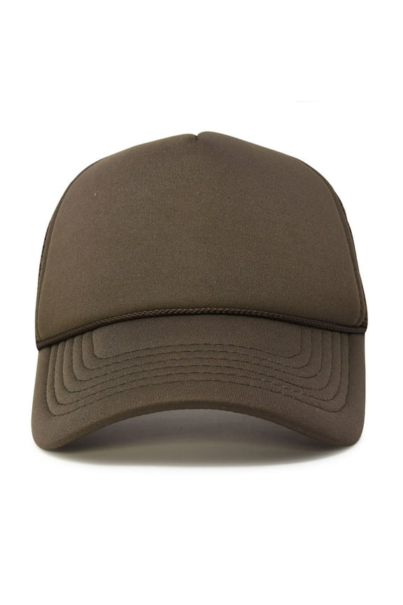 Trucker Cap Mesh Hat with Solid Colors and Adjustable Strap and Small Braid in Brown