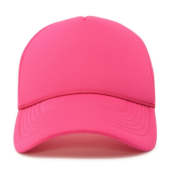 DALIX Trucker Cap Mesh Hat with Solid Colors and Adjustable Strap and Small Braid in Hot Pink