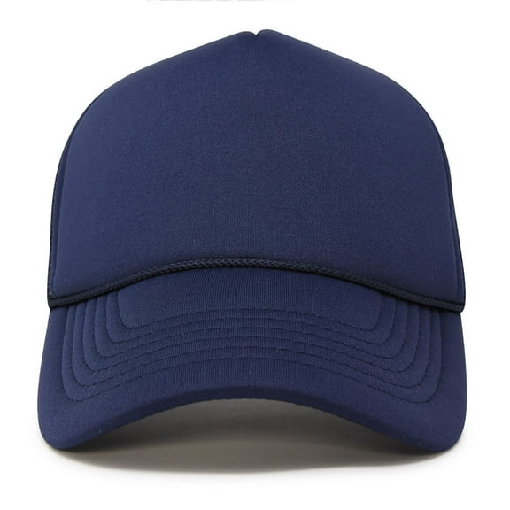 DALIX Trucker Cap Mesh Hat with Solid Colors and Adjustable Strap and Small Braid in Navy Blue