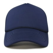 DALIX Trucker Cap Mesh Hat with Solid Colors and Adjustable Strap and Small Braid in Navy Blue