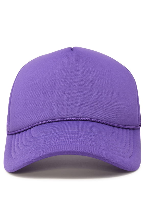 Trucker Cap Mesh Hat with Solid Colors and Adjustable Strap and Small Braid in Purple