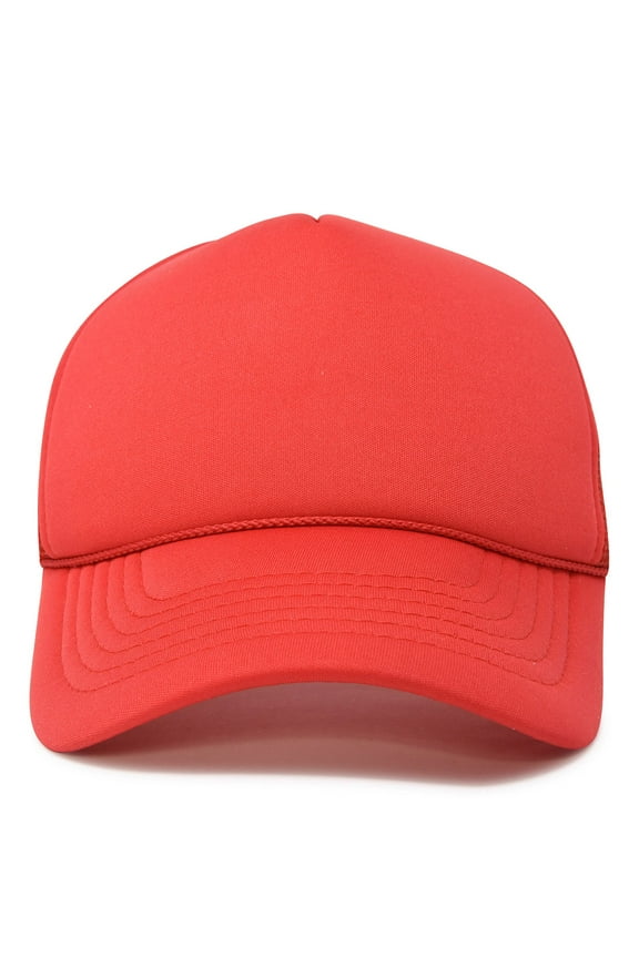 Trucker Cap Mesh Hat with Solid Colors and Adjustable Strap and Small Braid in Red