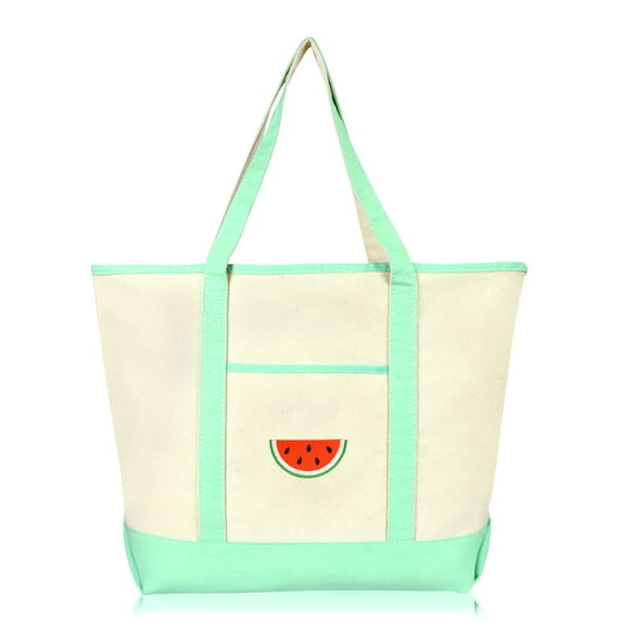 DALIX Watermelon Tote Bag Reusable Grocery Natural Canvas Fruits in Mint Green