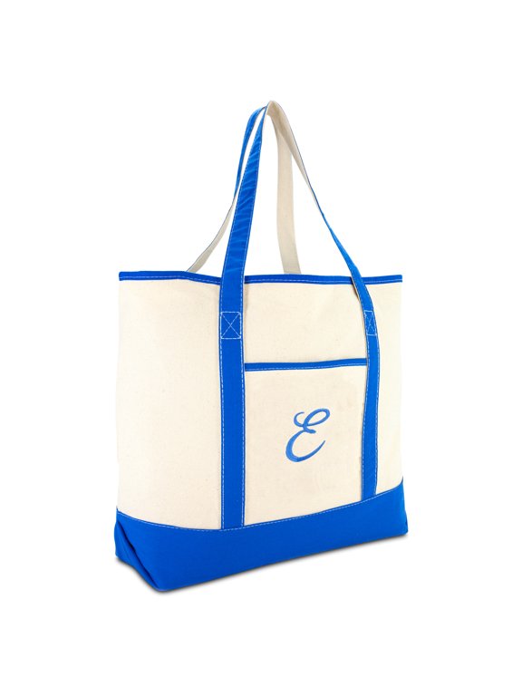 Women's Canvas Tote Bag Satchel Shoulder Bags Royal Blue Monogram E