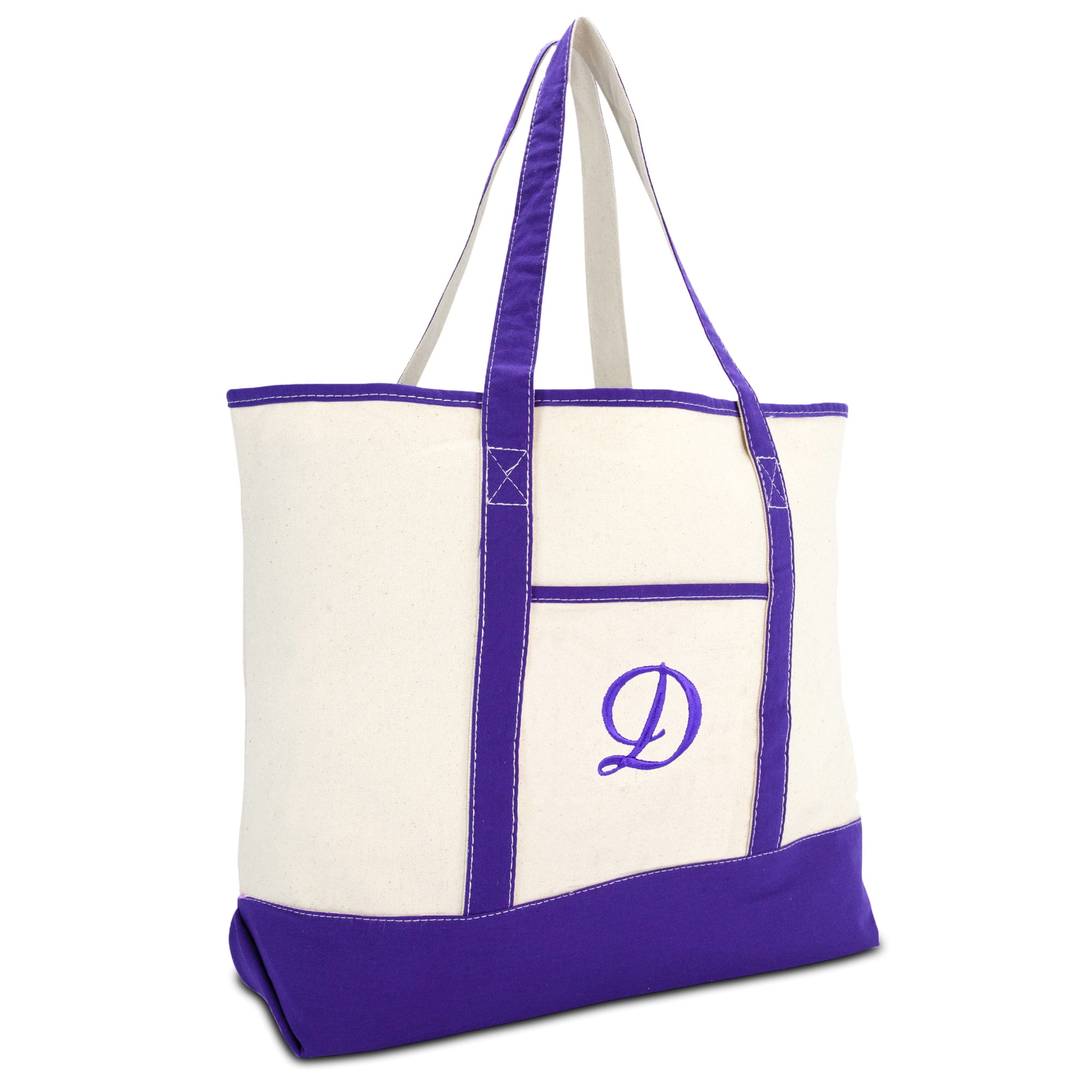 DALIX Women's Canvas Tote Bag Shoulder Bags Open Top Purple