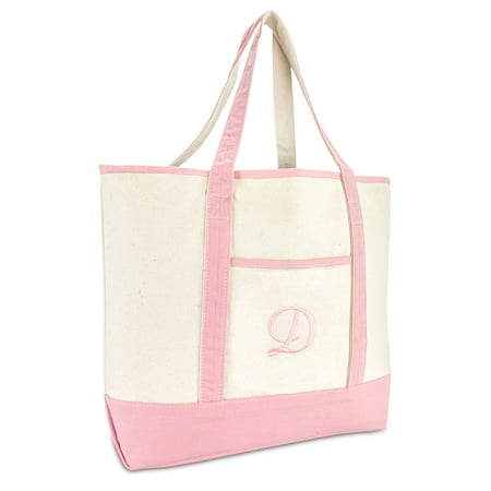 DALIX Women's Cotton Canvas Tote Bag Large Shoulder Bags Pink Monogram D