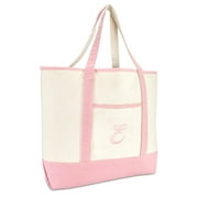 DALIX Women's Cotton Canvas Tote Bag Large Shoulder Bags Pink Monogram E