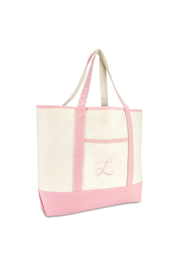 Women's Cotton Canvas Tote Bag Large Shoulder Bags Pink Monogram L
