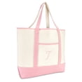 thumbnail image 1 of DALIX Women's Cotton Canvas Tote Bag Large Shoulder Bags Pink Monogram T, 1 of 8