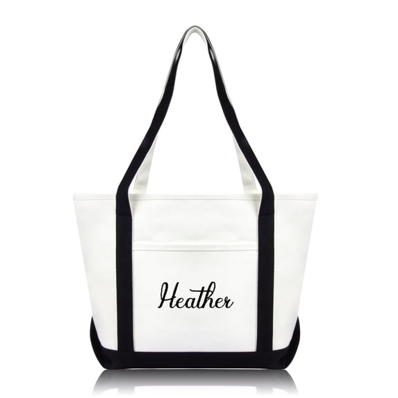 DALIX Women's Custom Monogrammed Names Premium Embroidered Tote Bag Heather