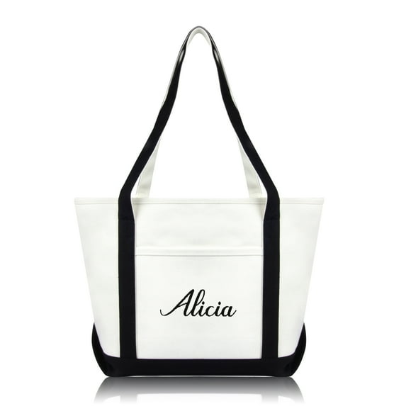 DALIX Women's Custom Monogrammed Names Premium Embroidered Tote Hand Bag Alicia