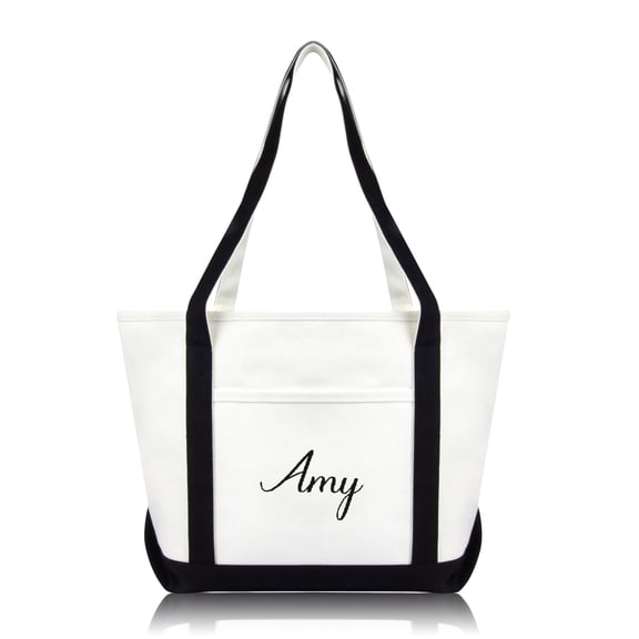 DALIX Women's Custom Monogrammed Names Premium Embroidered Tote Hand Bag Amy