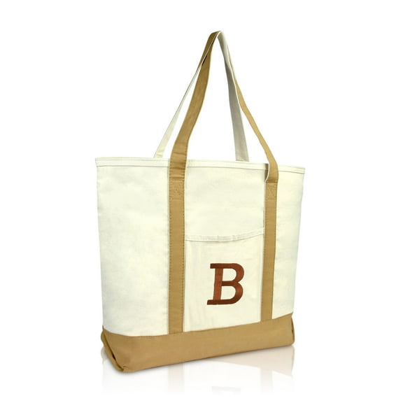 DALIX Women's Initial Tote Bag Personalized Monogram Brown Zippered Top Letter - B