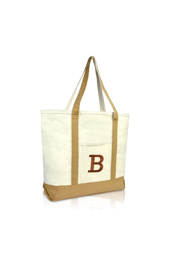 Women's Initial Tote Bag Personalized Monogram Brown Zippered Top Letter - B