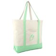 thumbnail image 1 of DALIX Women's Monogram Shopping Tote Bag Personalized Ballent Mint Green Zippered Letter O, 1 of 8