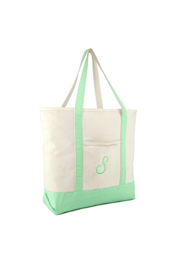Women's Monogram Shopping Tote Hand Bag Personalized Ballent Mint Green Zippered Letter S