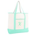 thumbnail image 1 of DALIX Women's Monogram Tote Bag Personalized Open Top Mint Green Letter X, 1 of 8