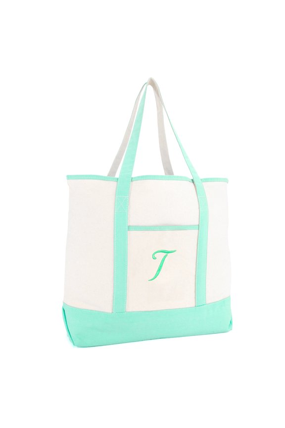 Women's Monogram Tote Hand Bag Personalized Open Top Mint Green Letter T