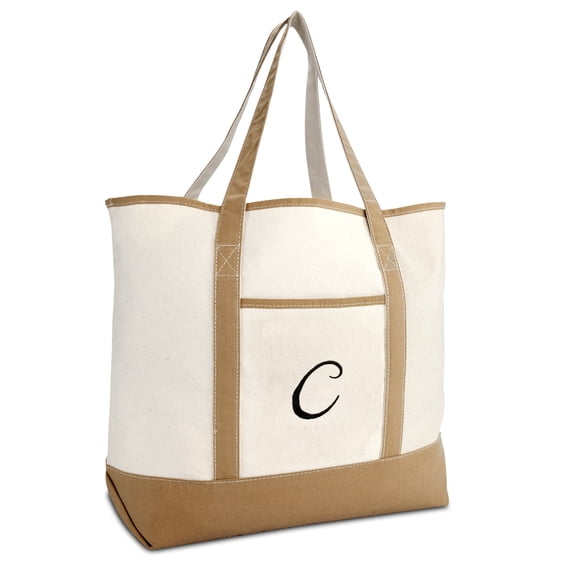 DALIX Women's Natural Tote Bag Shoulder Bags Brown With Monogram Letter C