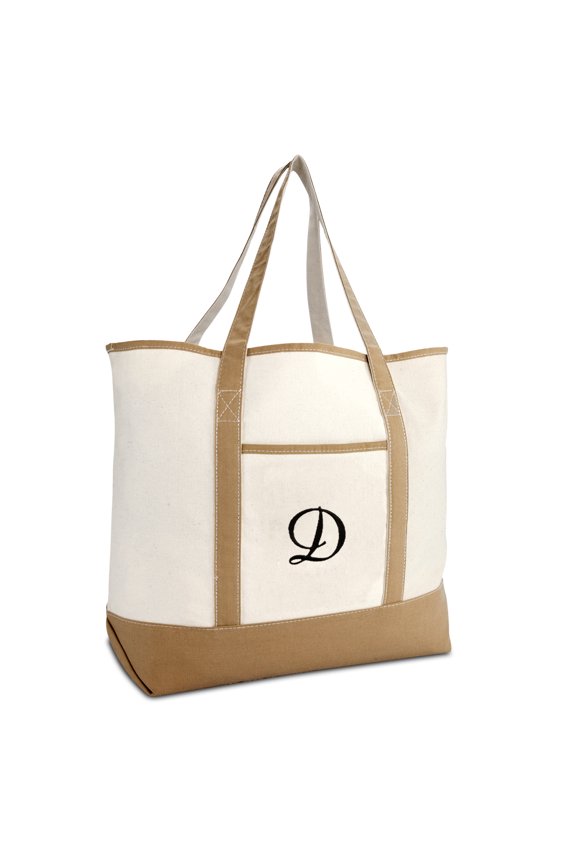 Women's Natural Tote Bag Shoulder Bags Brown With Monogram Letter D