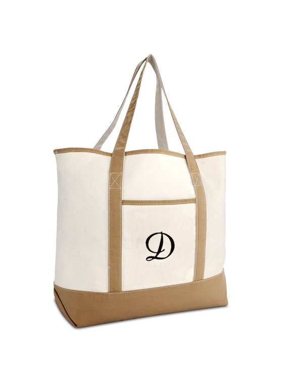 Women's Natural Tote Bag Shoulder Bags Brown With Monogram Letter D