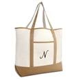 thumbnail image 1 of DALIX Women's Natural Tote Bag Shoulder Bags Brown With Monogram Letter N, 1 of 8