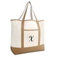 thumbnail image 1 of DALIX Women's Natural Tote Bag Shoulder Bags Brown With Monogram Letter X, 1 of 8