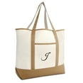 thumbnail image 1 of DALIX Women's Natural Tote Bag Shoulder Bags Brown with Monogram Letter J, 1 of 8