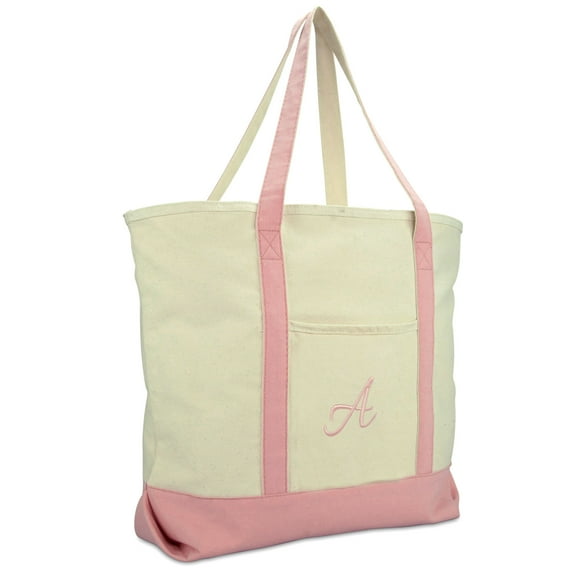 DALIX Women's Personalized Shopping Tote Bag Monogram Pink Ballent Zippered Letter A