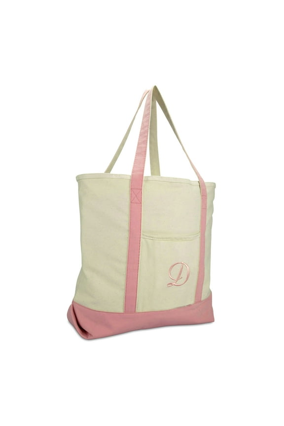 Women's Personalized Shopping Tote Bag Monogram Pink Ballent Zippered Letter D