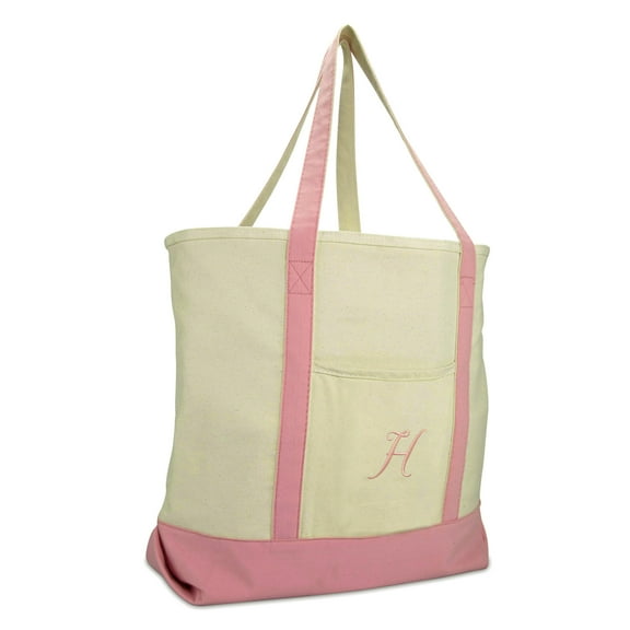 DALIX Women's Personalized Shopping Tote Bag Monogram Pink Ballent Zippered Letter H