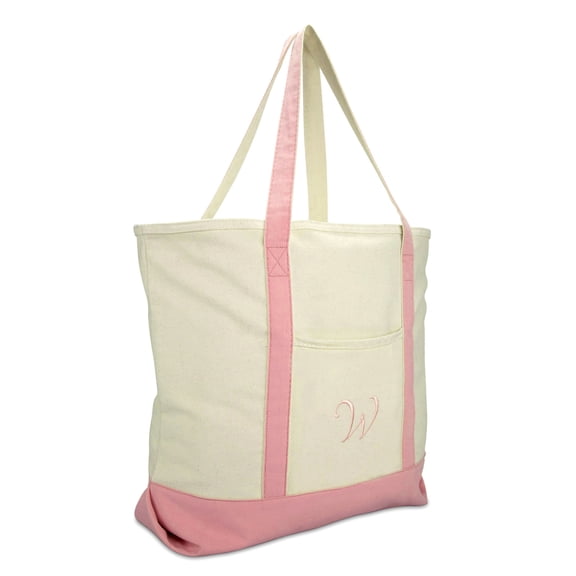 DALIX Women's Personalized Shopping Tote Bag Monogram Pink Ballent Zippered Letter W