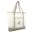 thumbnail image 1 of DALIX Women's Personalized Shopping Tote Bag Monogram Striped Banana Ballent Zippered Letter- L, 1 of 8