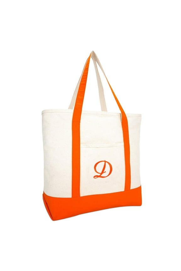 Women's Personalized Shopping Tote Hand Bag Monogram Orange Ballent Zippered Letter- D